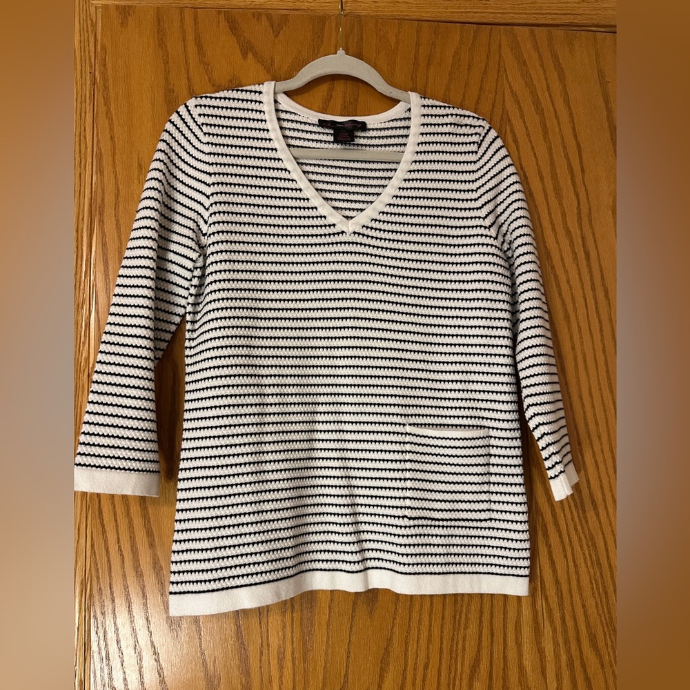 Elena Wang Striped V-Neck Black and White Sweater - NWT - Size S